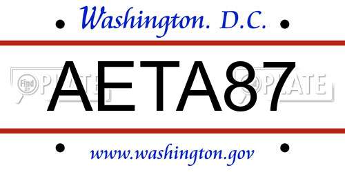 AETA87 District Of Columbia License Plate