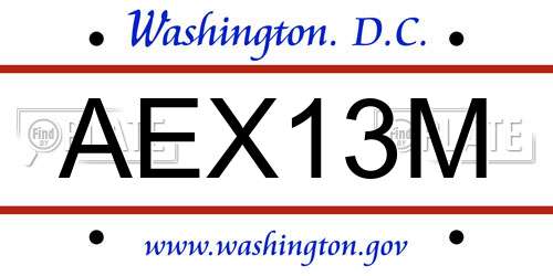 AEX13M District Of Columbia License Plate