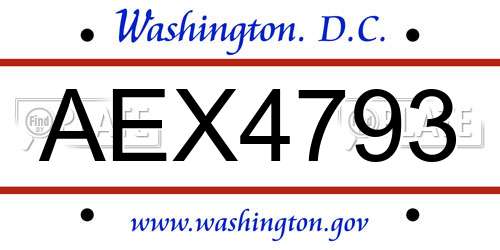 AEX4793 District Of Columbia License Plate