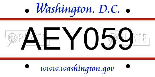 AEY059 District Of Columbia License Plate