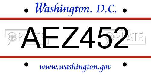 AEZ452 District Of Columbia License Plate