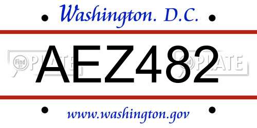 AEZ482 District Of Columbia License Plate