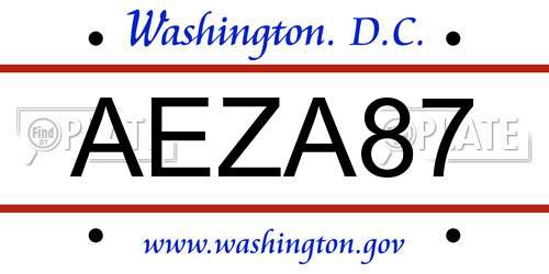 AEZA87 District Of Columbia License Plate
