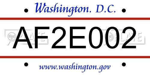 AF2E002 District Of Columbia License Plate