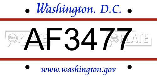 AF3477 District Of Columbia License Plate
