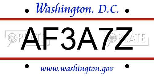AF3A7Z District Of Columbia License Plate