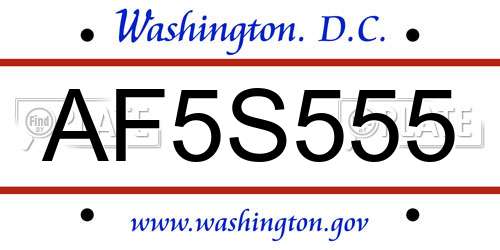 AF5S555 District Of Columbia License Plate