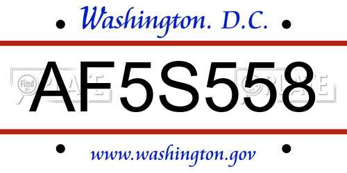 AF5S558 District Of Columbia License Plate