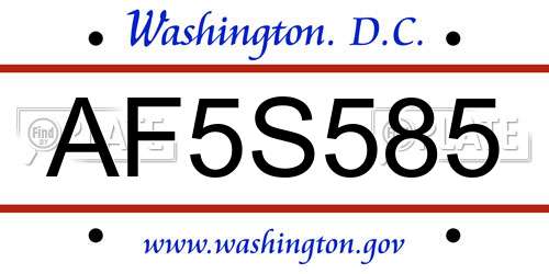 AF5S585 District Of Columbia License Plate
