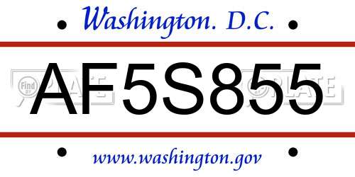 AF5S855 District Of Columbia License Plate