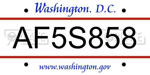 AF5S858 District Of Columbia License Plate
