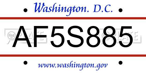 AF5S885 District Of Columbia License Plate