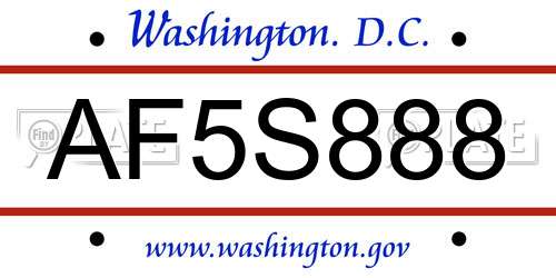 AF5S888 District Of Columbia License Plate
