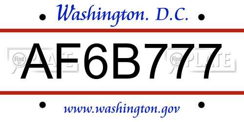 AF6B777 District Of Columbia License Plate