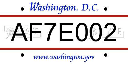 AF7E002 District Of Columbia License Plate