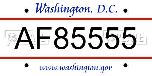 AF85555 District Of Columbia License Plate