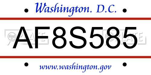 AF8S585 District Of Columbia License Plate