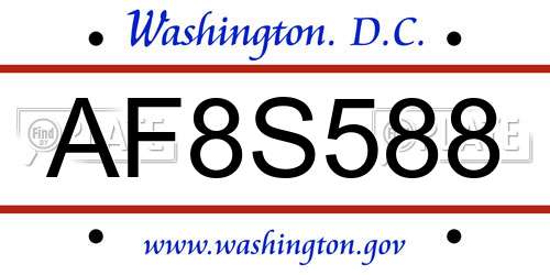 AF8S588 District Of Columbia License Plate