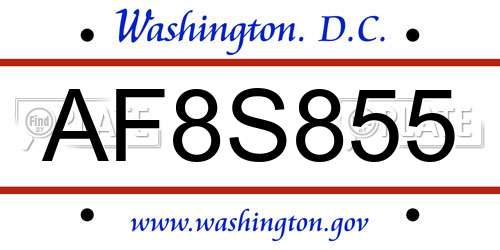 AF8S855 District Of Columbia License Plate