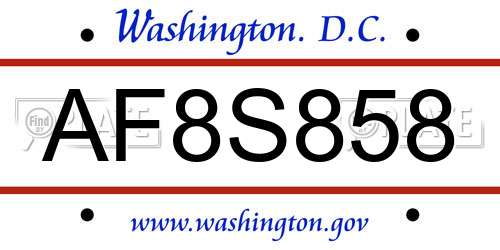 AF8S858 District Of Columbia License Plate