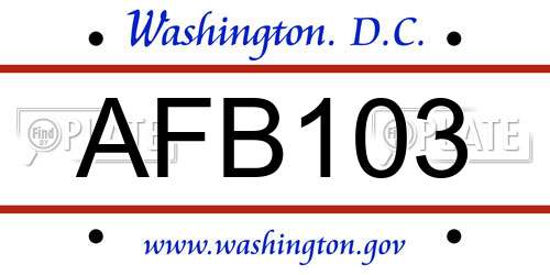 AFB103 District Of Columbia License Plate