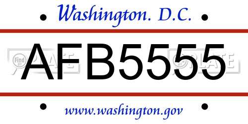AFB5555 District Of Columbia License Plate