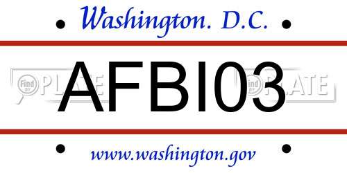 AFBI03 District Of Columbia License Plate