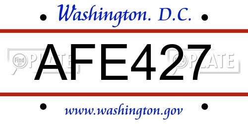 AFE427 District Of Columbia License Plate