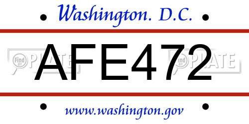 AFE472 District Of Columbia License Plate