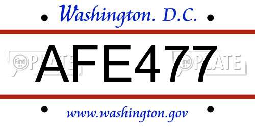 AFE477 District Of Columbia License Plate