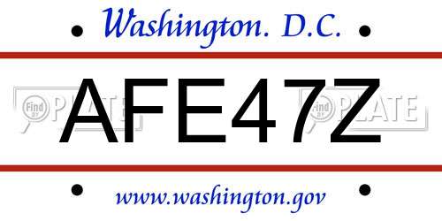 AFE47Z District Of Columbia License Plate