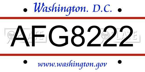 AFG8222 District Of Columbia License Plate