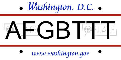 AFGBTTT District Of Columbia License Plate