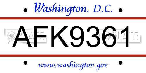 AFK9361 District Of Columbia License Plate
