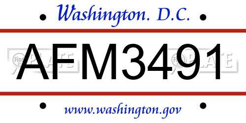 AFM3491 District Of Columbia License Plate