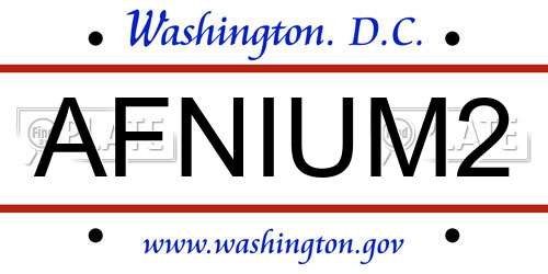 AFNIUM2 District Of Columbia License Plate