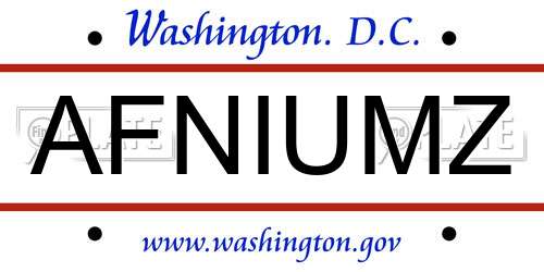 AFNIUMZ District Of Columbia License Plate