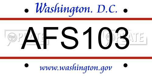 AFS103 District Of Columbia License Plate