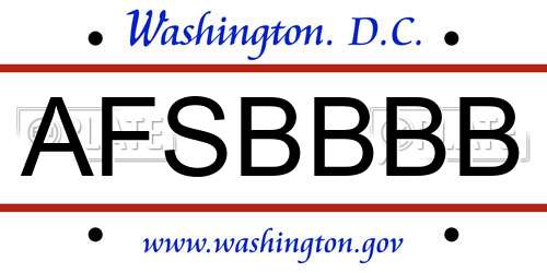 AFSBBBB District Of Columbia License Plate