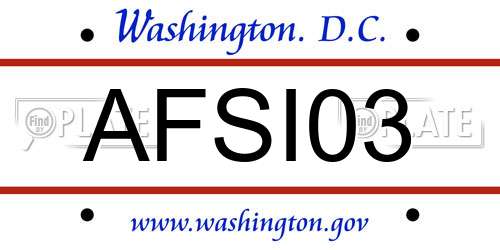 AFSI03 District Of Columbia License Plate