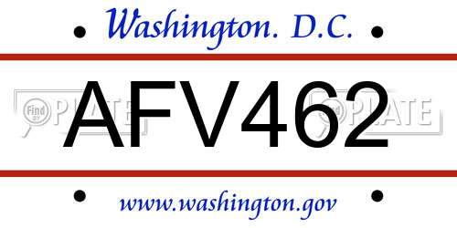 AFV462 District Of Columbia License Plate