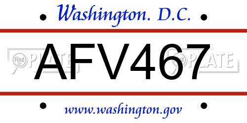 AFV467 District Of Columbia License Plate