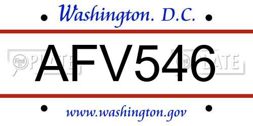AFV546 District Of Columbia License Plate