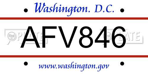 AFV846 District Of Columbia License Plate