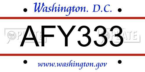 AFY333 District Of Columbia License Plate