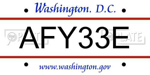 AFY33E District Of Columbia License Plate