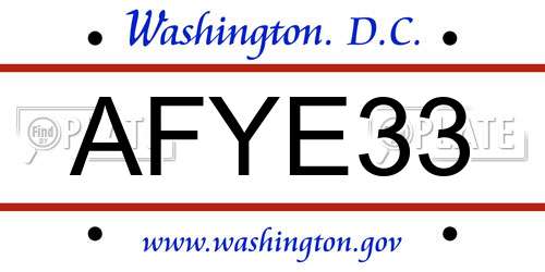 AFYE33 District Of Columbia License Plate