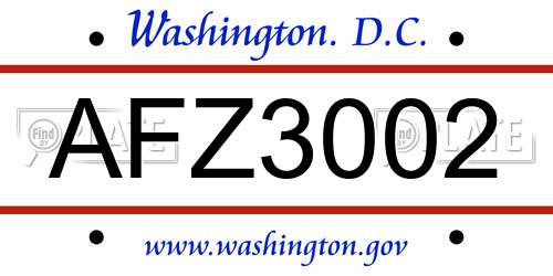AFZ3002 District Of Columbia License Plate