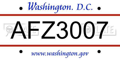 AFZ3007 District Of Columbia License Plate