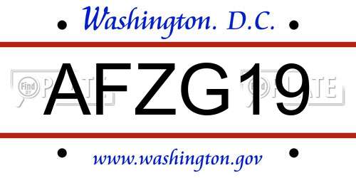 AFZG19 District Of Columbia License Plate
